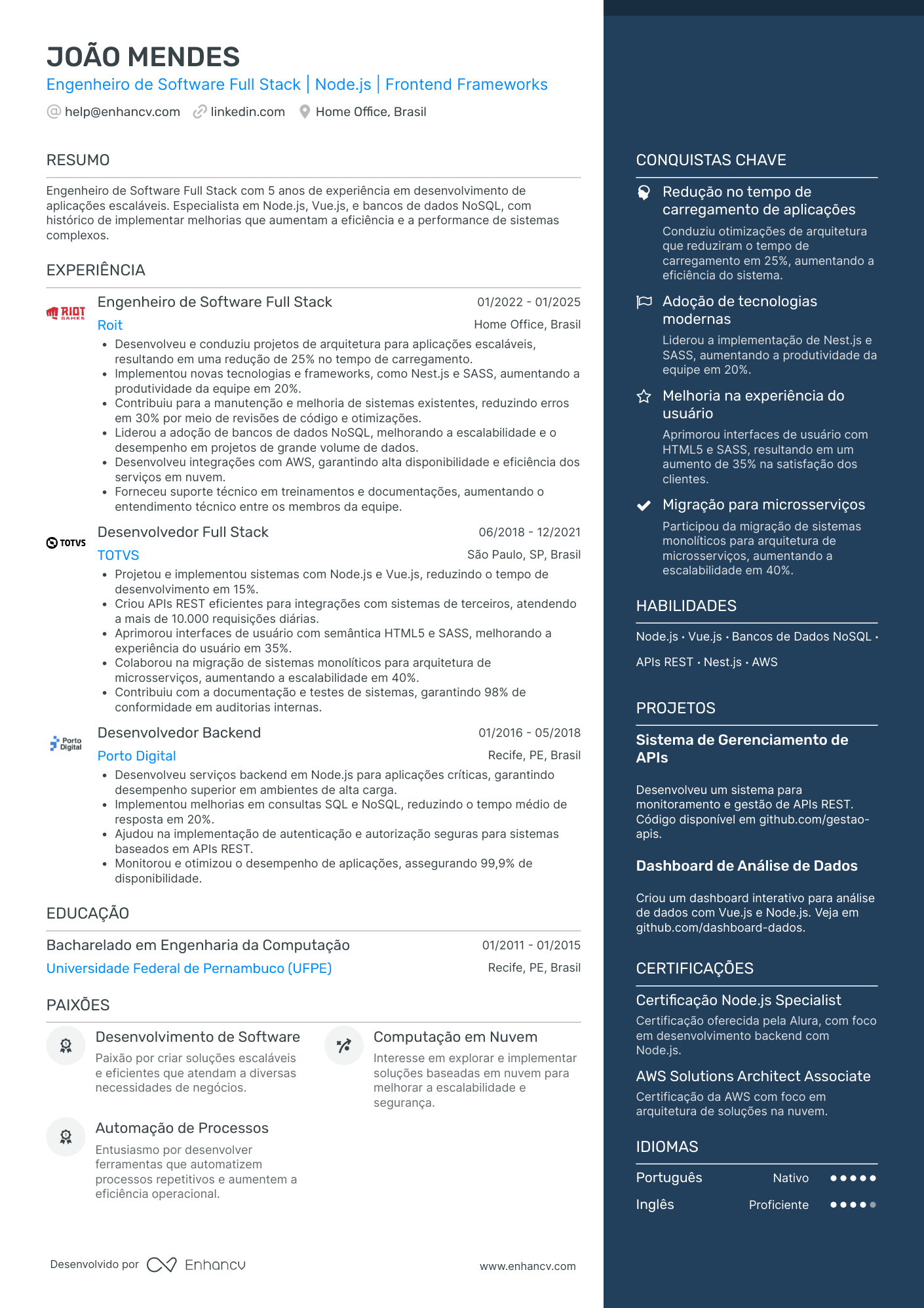 Gerador Currículo: Crie Seu Currículo Profissional | Enhancv