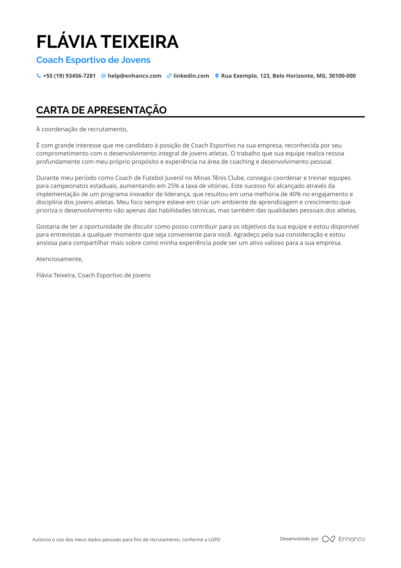 Atleta Carta de apresentação