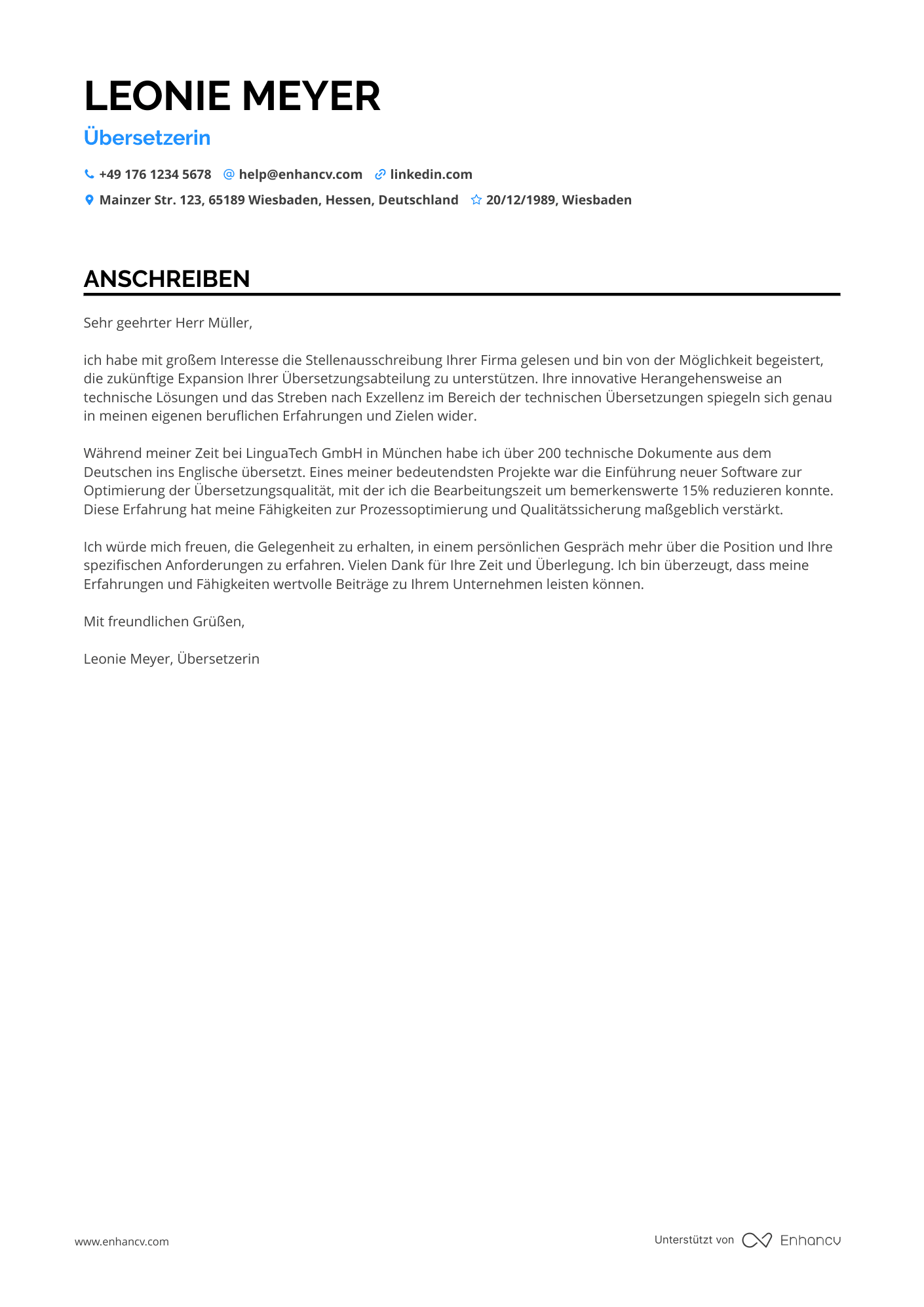 Übersetzer Anschreiben