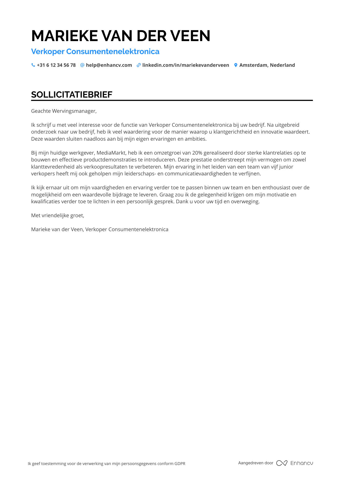 Verkoper consumentenelektronica Motivatiebrief
