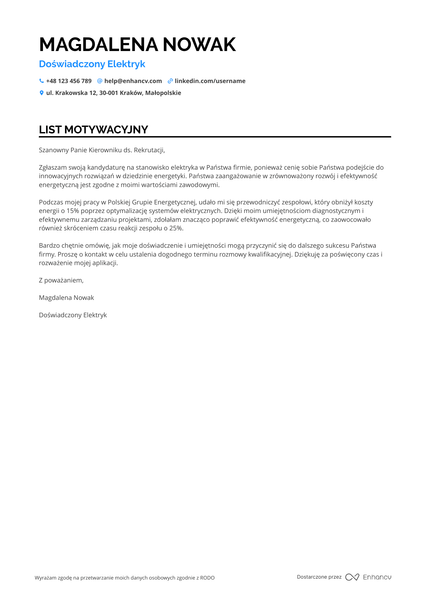 Elektryk List motywacyjny