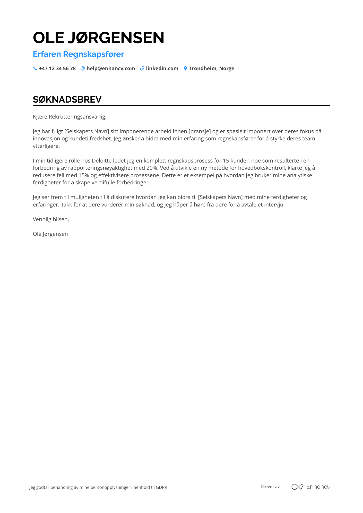 Regnskapsfører Søknadsbrev