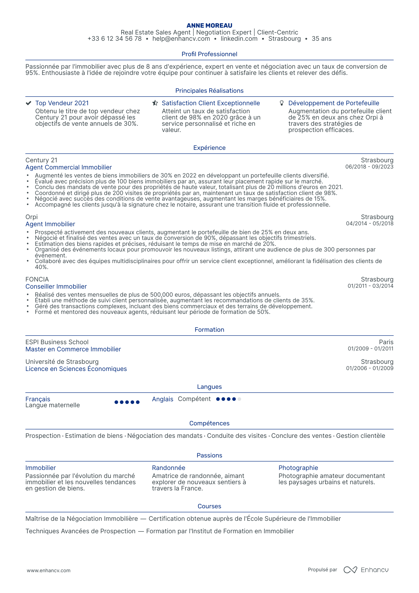 Agent Immobilier Commercial resume example