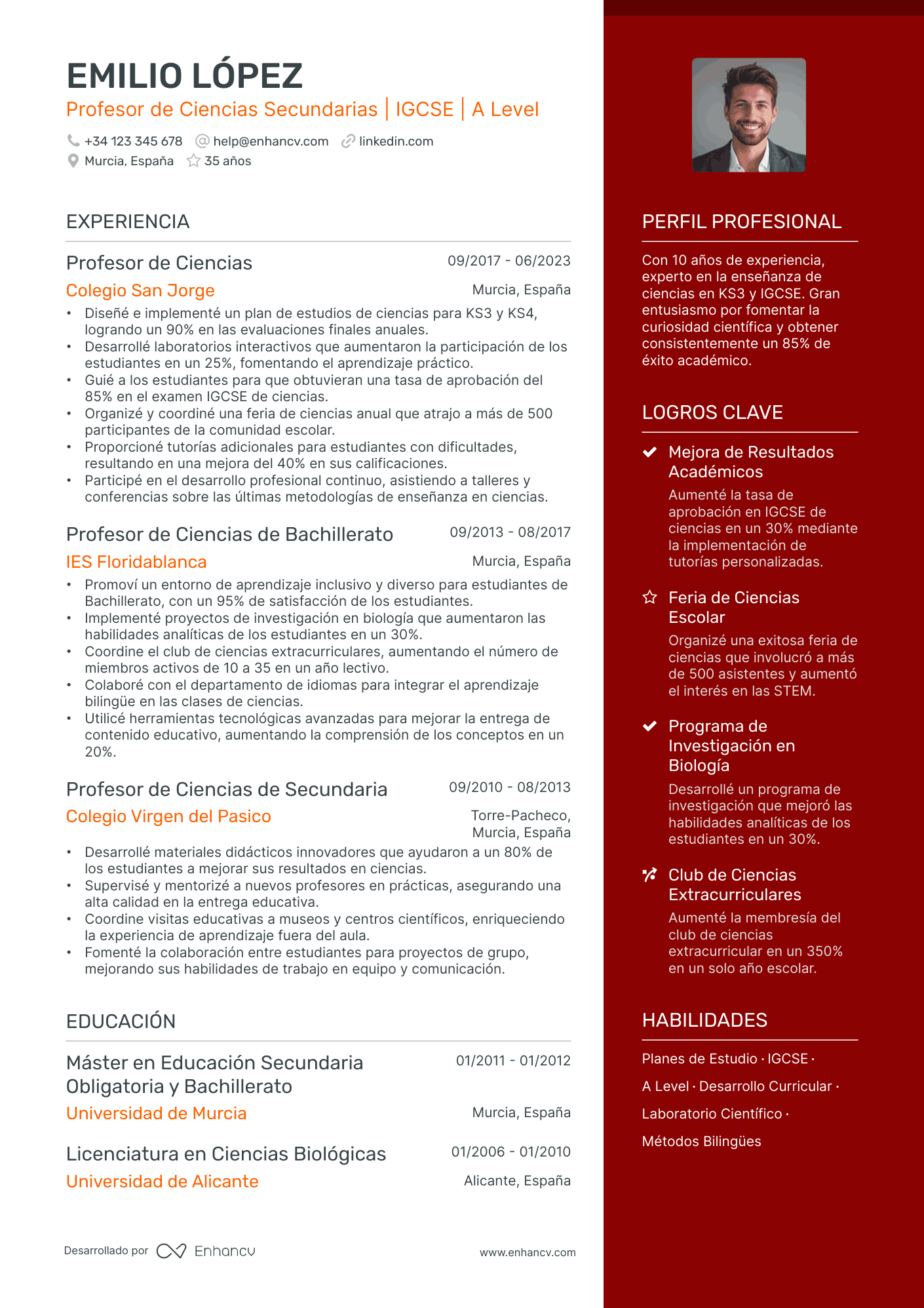 Maestro de Ciencias resume example