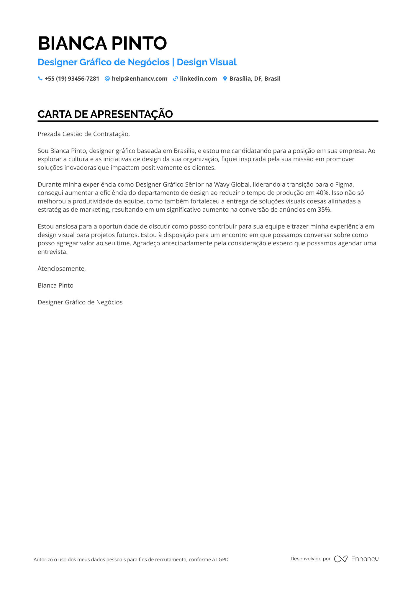 Designer Carta de apresentação