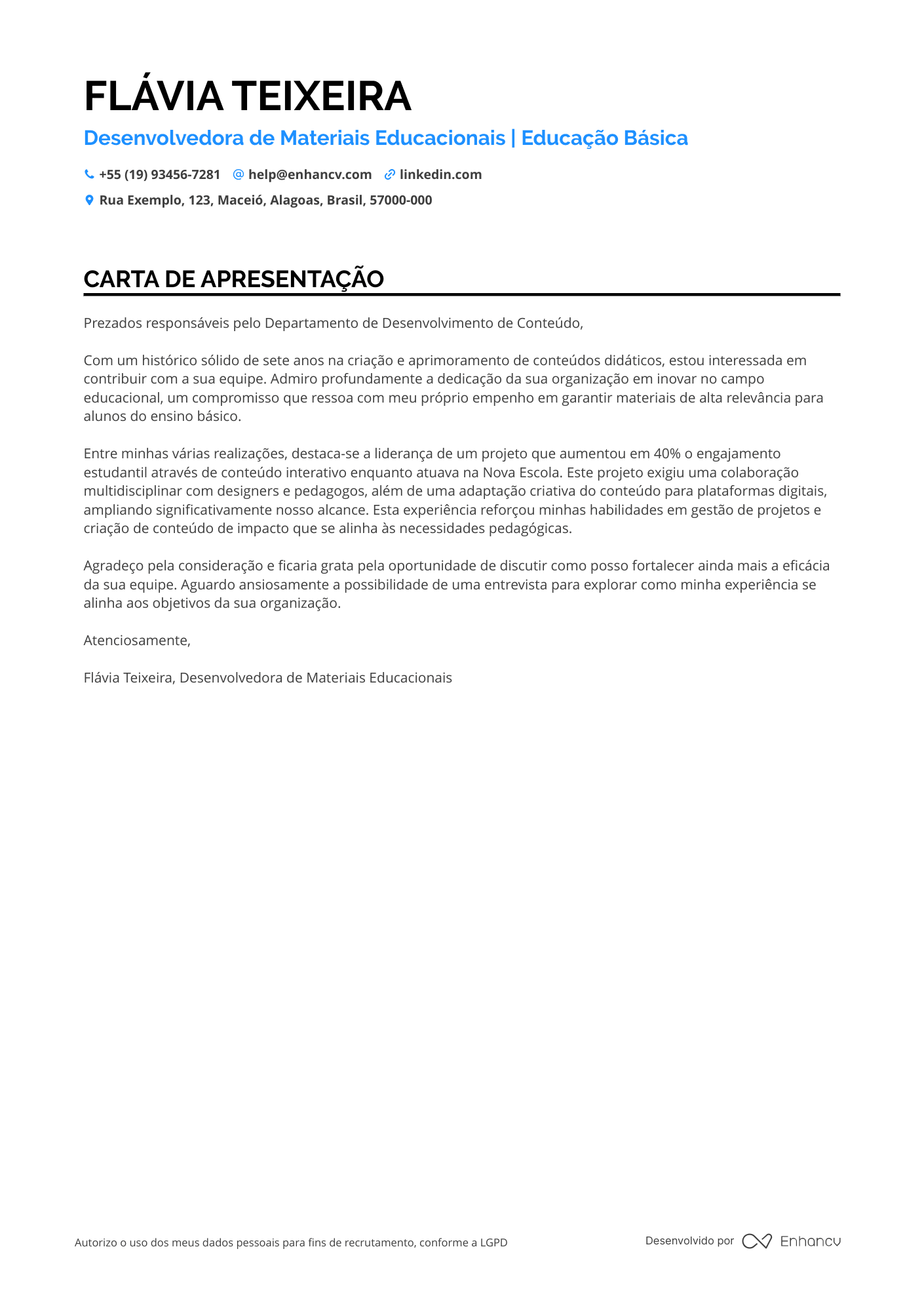 Editor Carta de apresentação