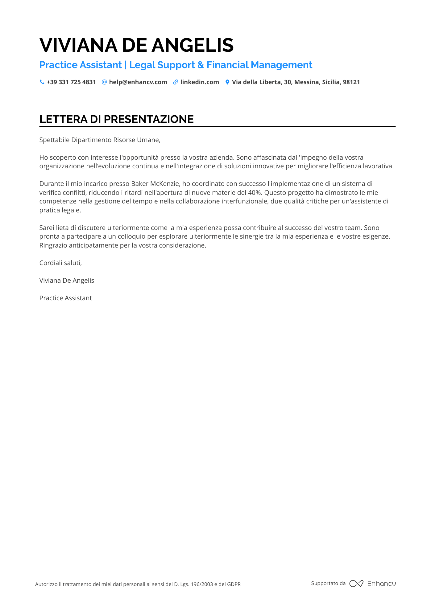Segretaria Lettera di presentazione