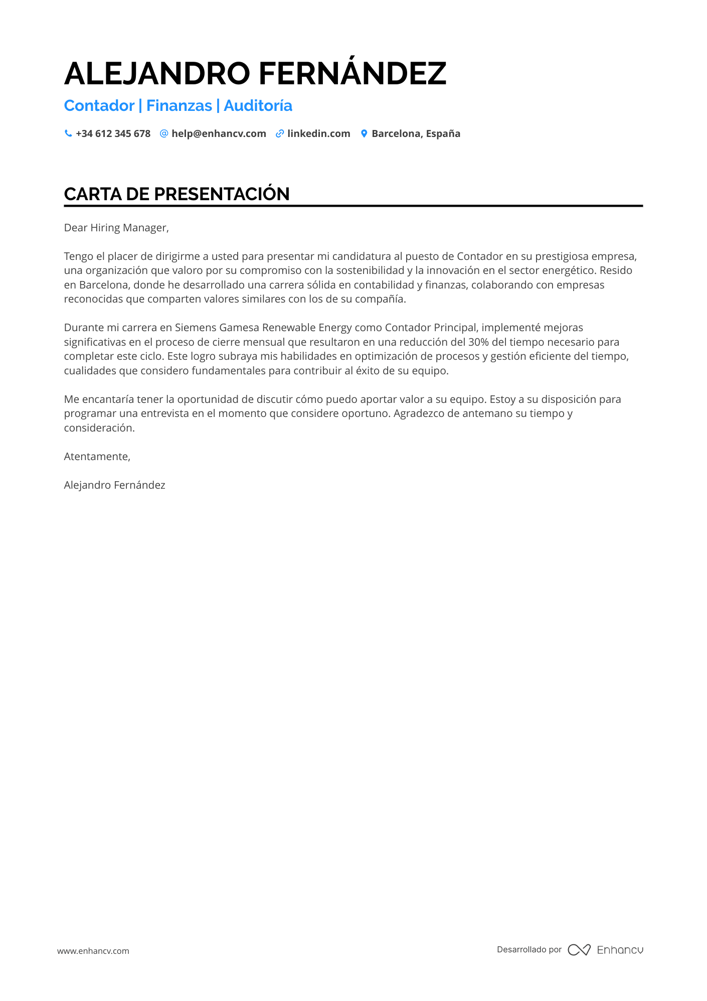 Contabilidad Carta de presentación