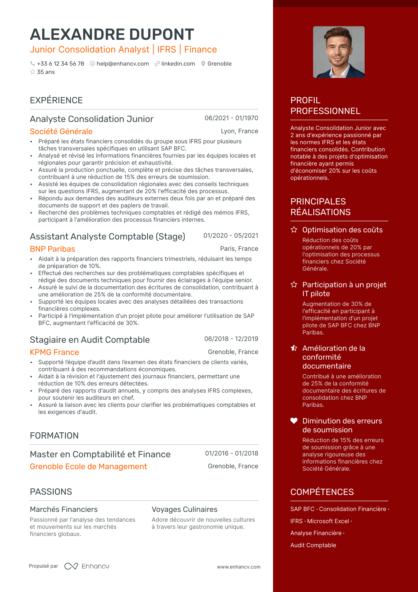 Analyste Financier Junior resume example