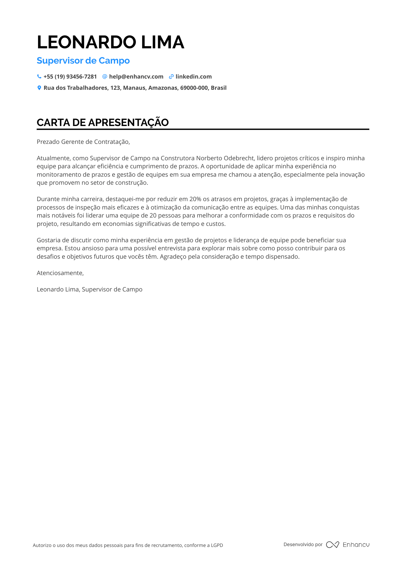 Engenharia Elétrica Carta de apresentação