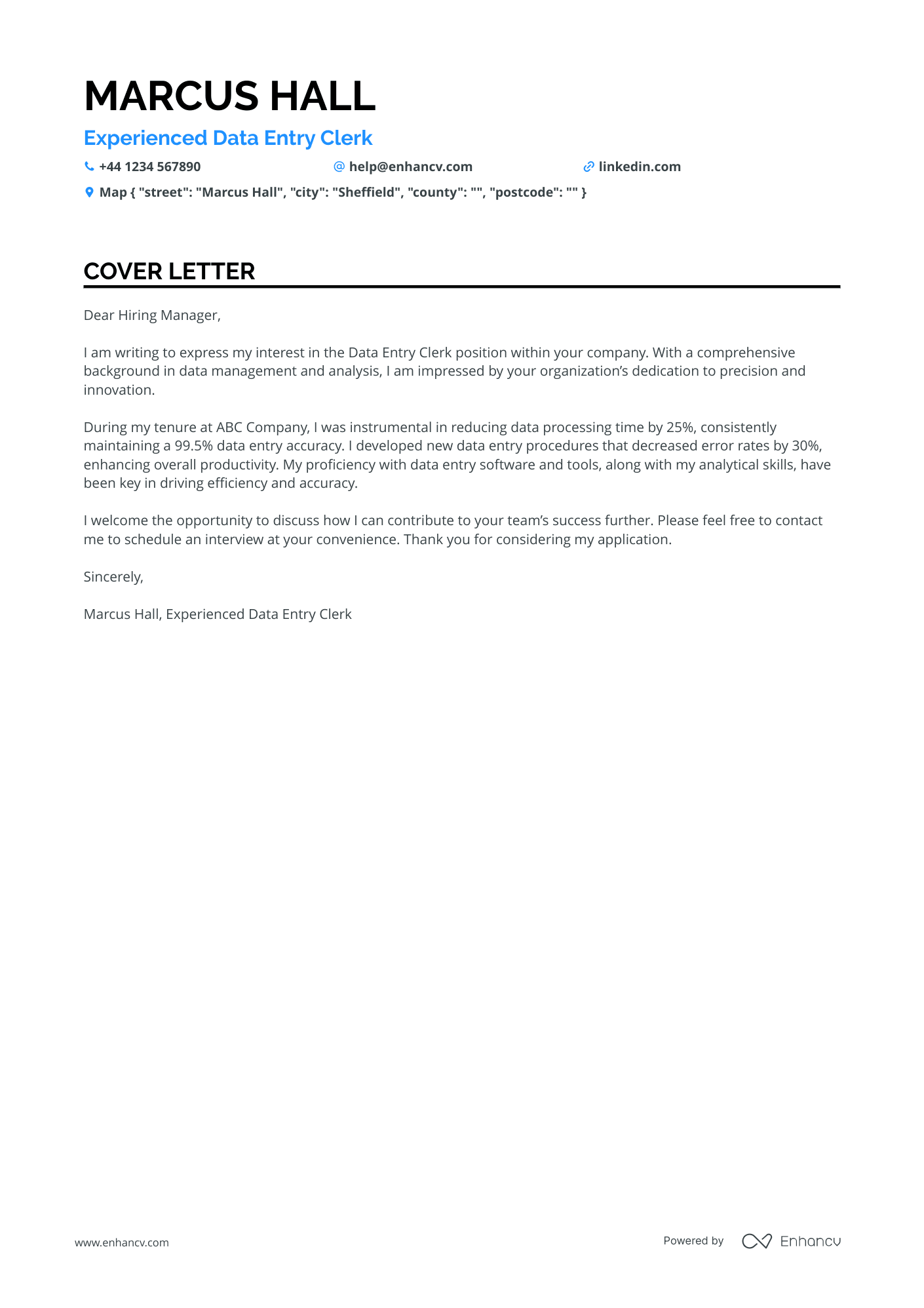 Data Entry cover letter