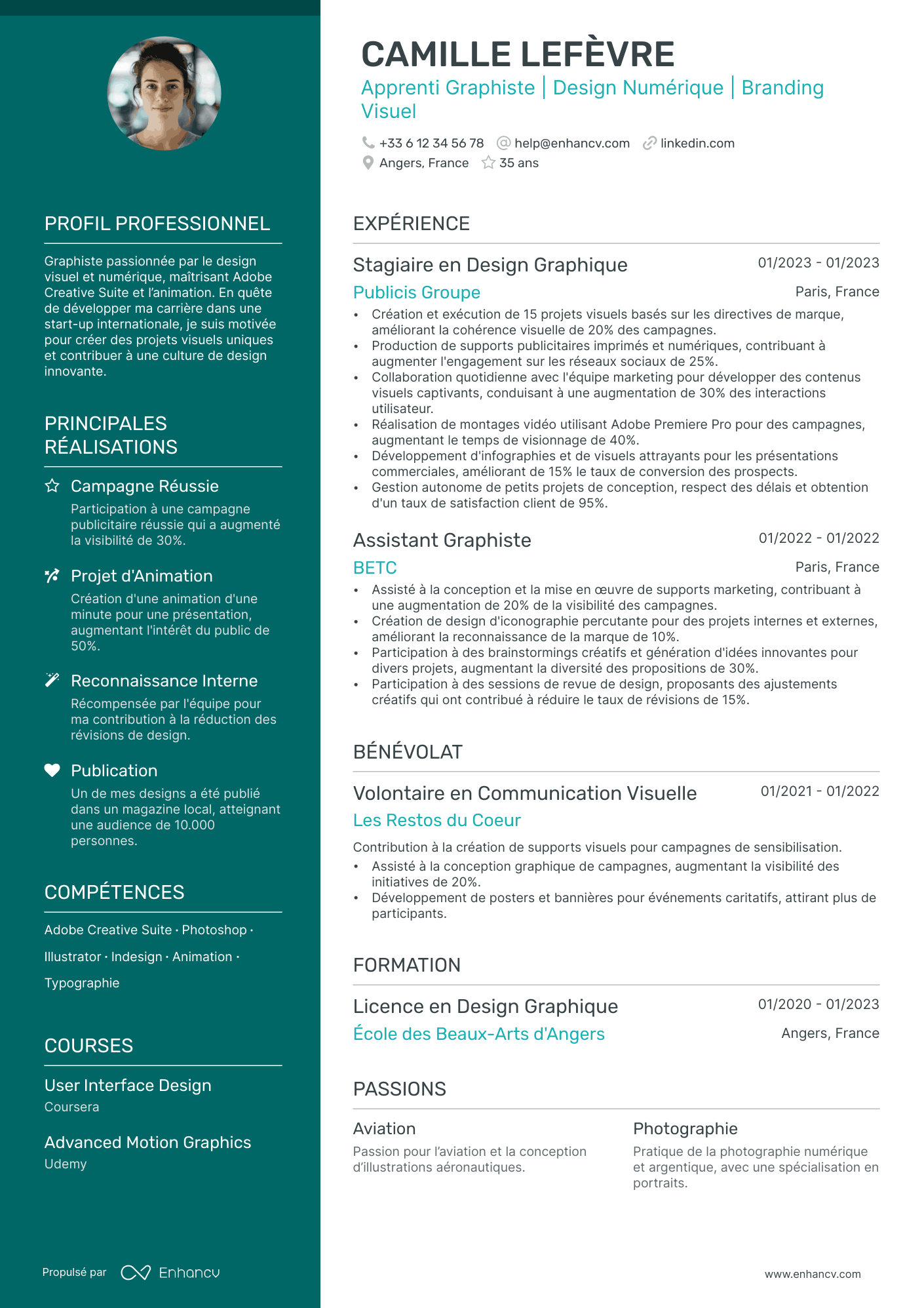 Étudiant en Design Graphique resume example