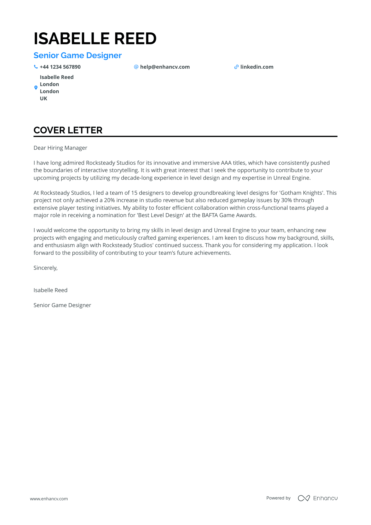 Game Designer cover letter