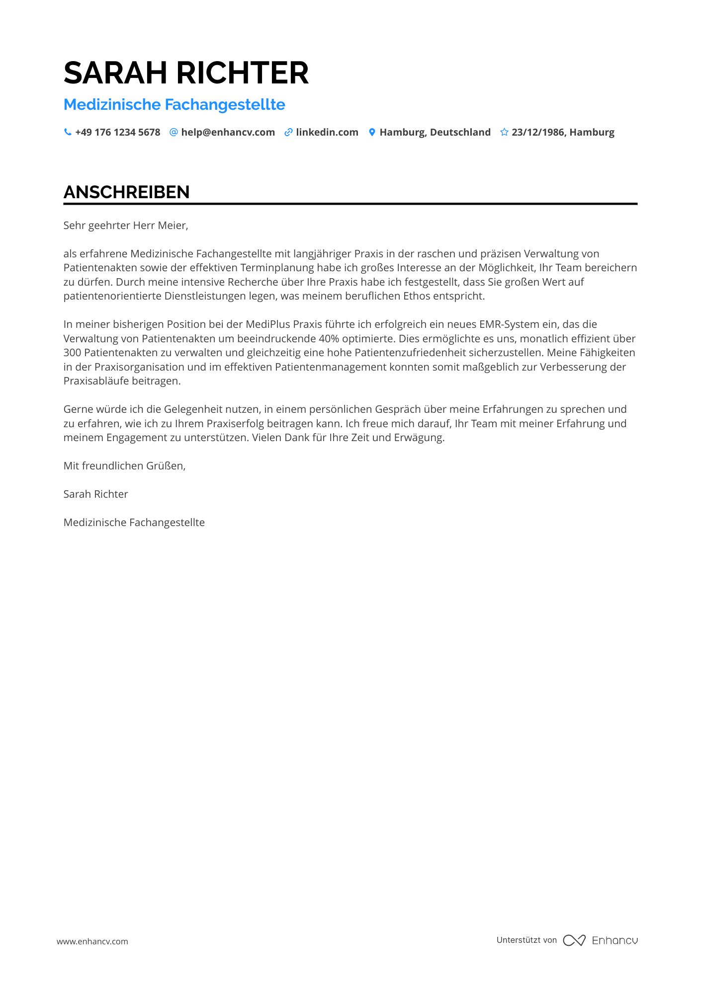 Arzthelferin Anschreiben