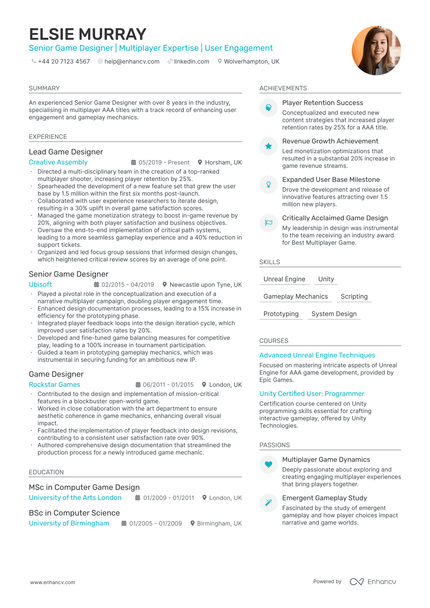 Game Design CV Examples & Guide for 2025