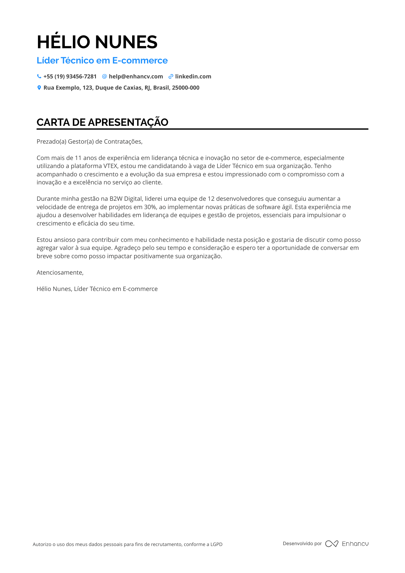 Tecnologia Carta de apresentação