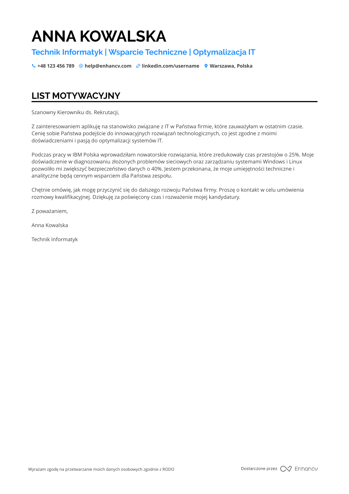 Technik Informatyk List motywacyjny