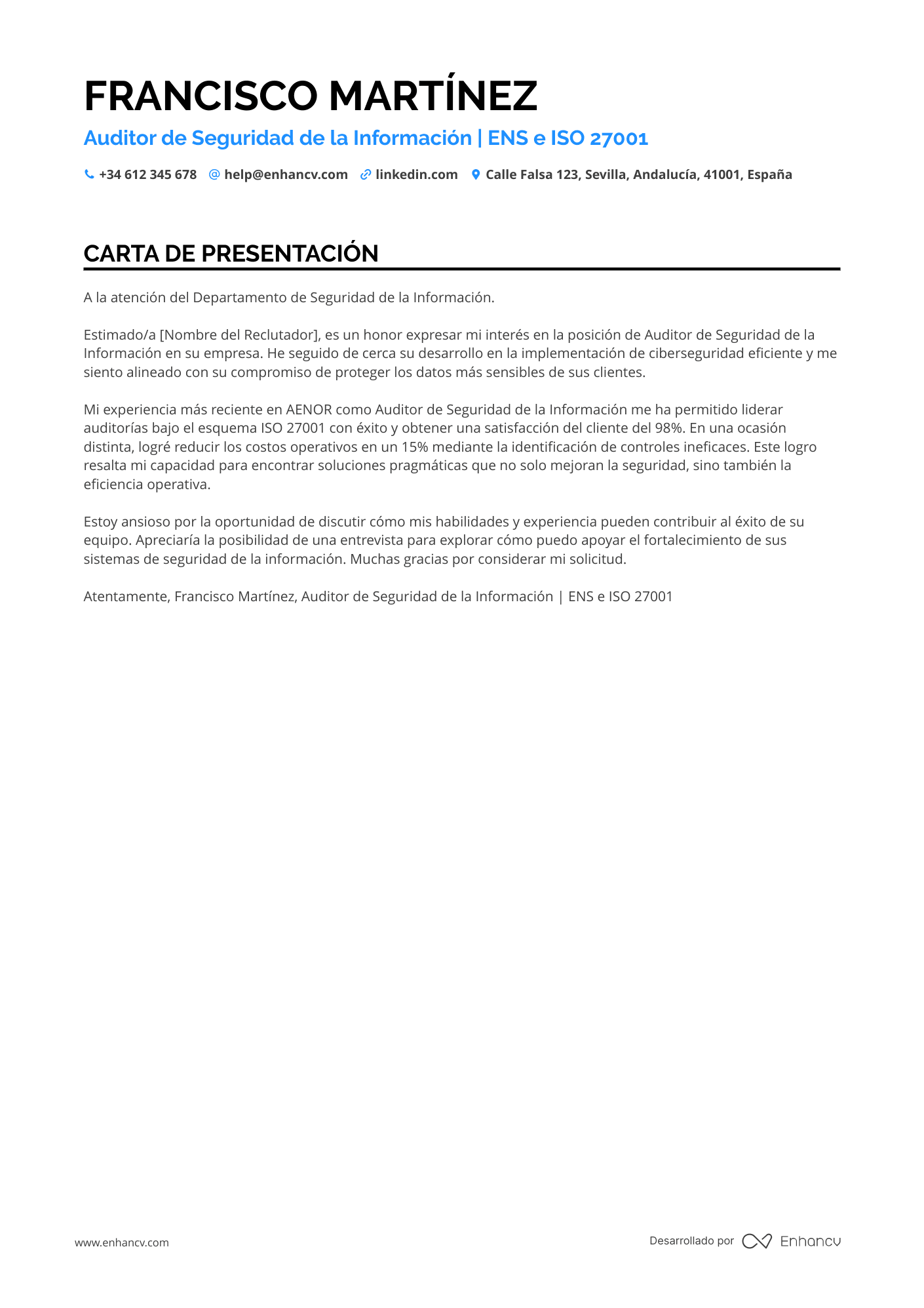 Informática Carta de presentación