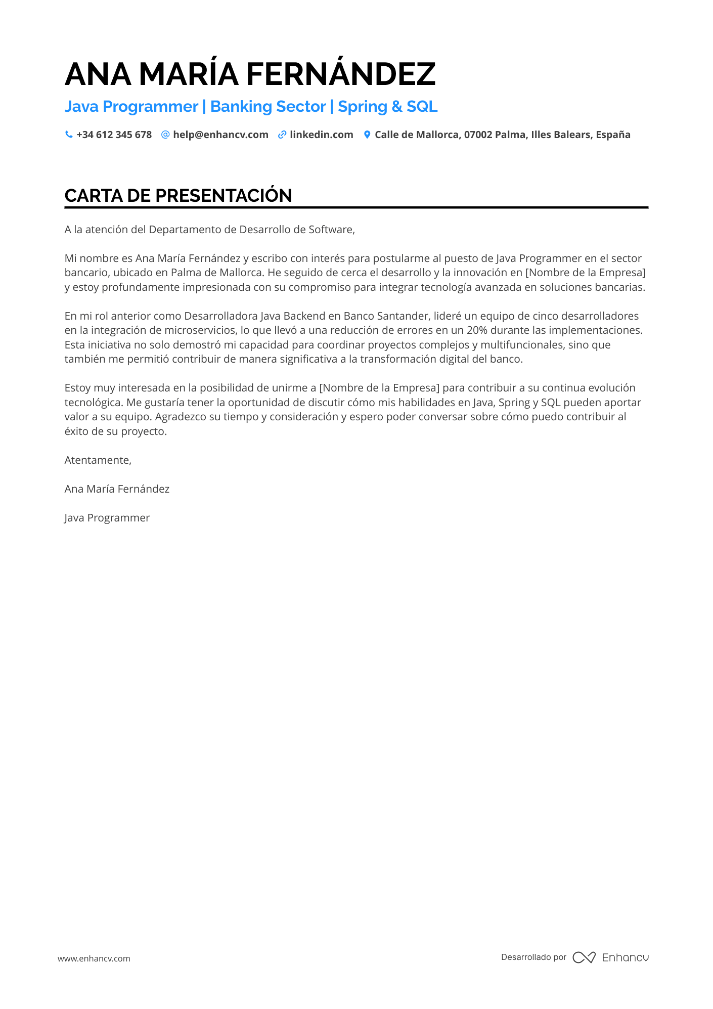 Programador Carta de presentación