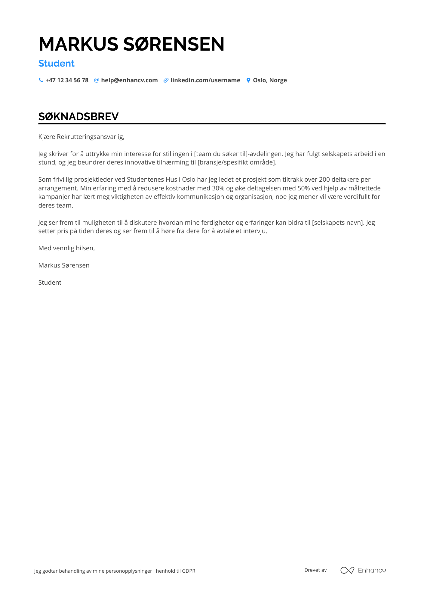 Student Søknadsbrev