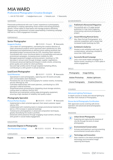 Photographer Cv Examples & Guide For 2025