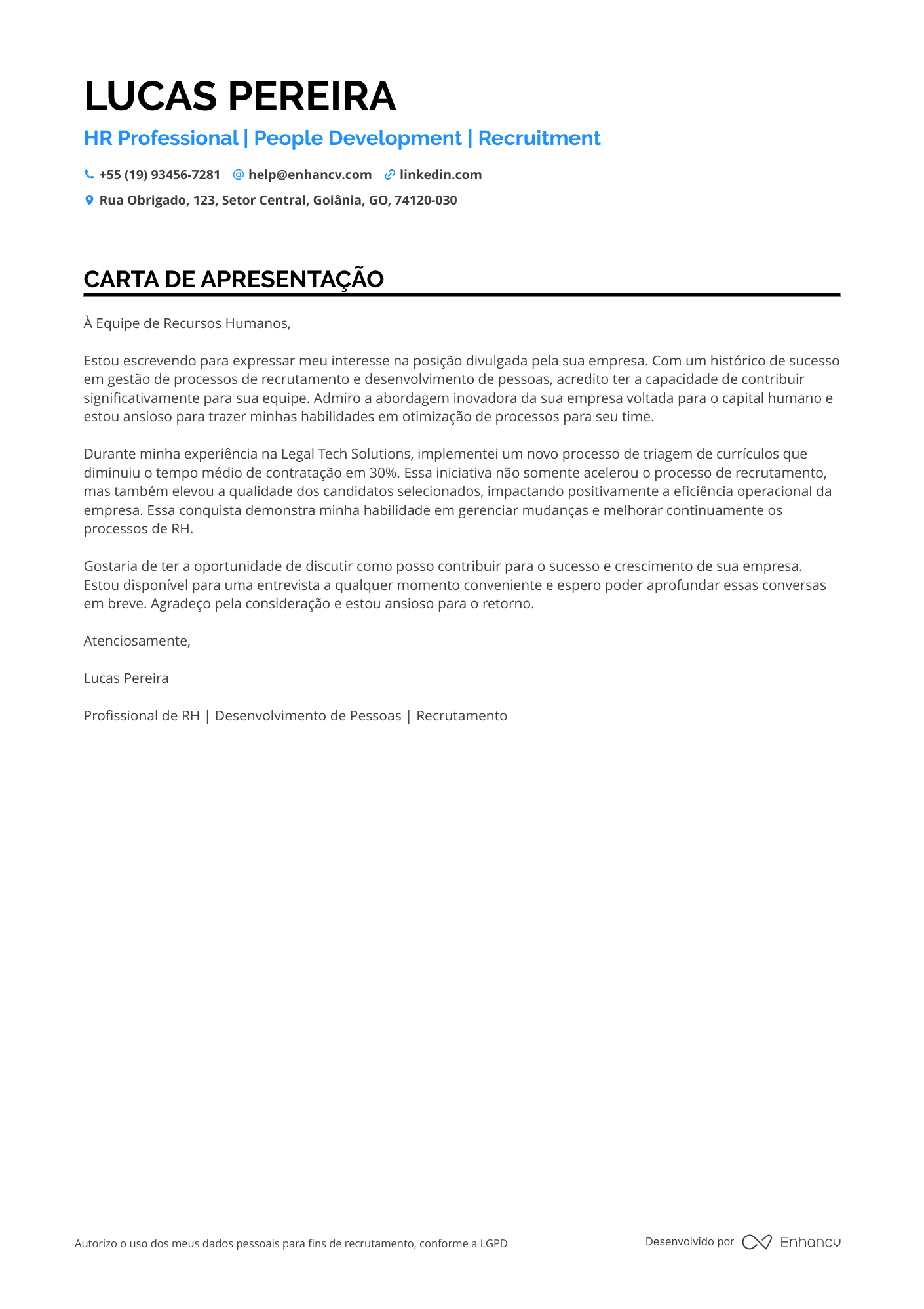 RH Carta de apresentação