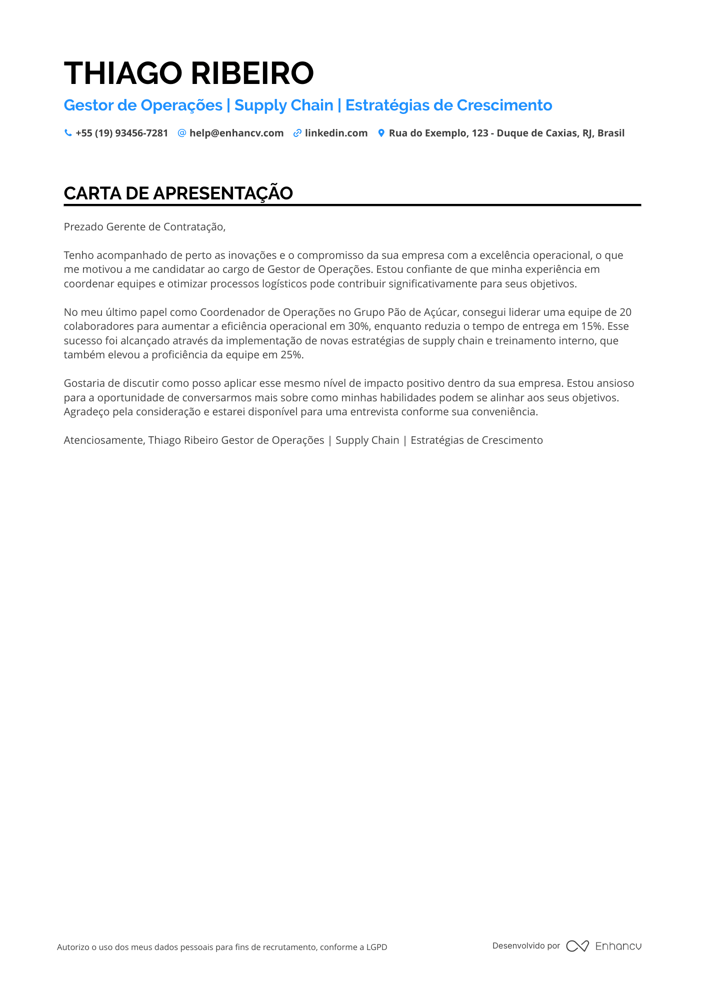 Padeiro Carta de apresentação
