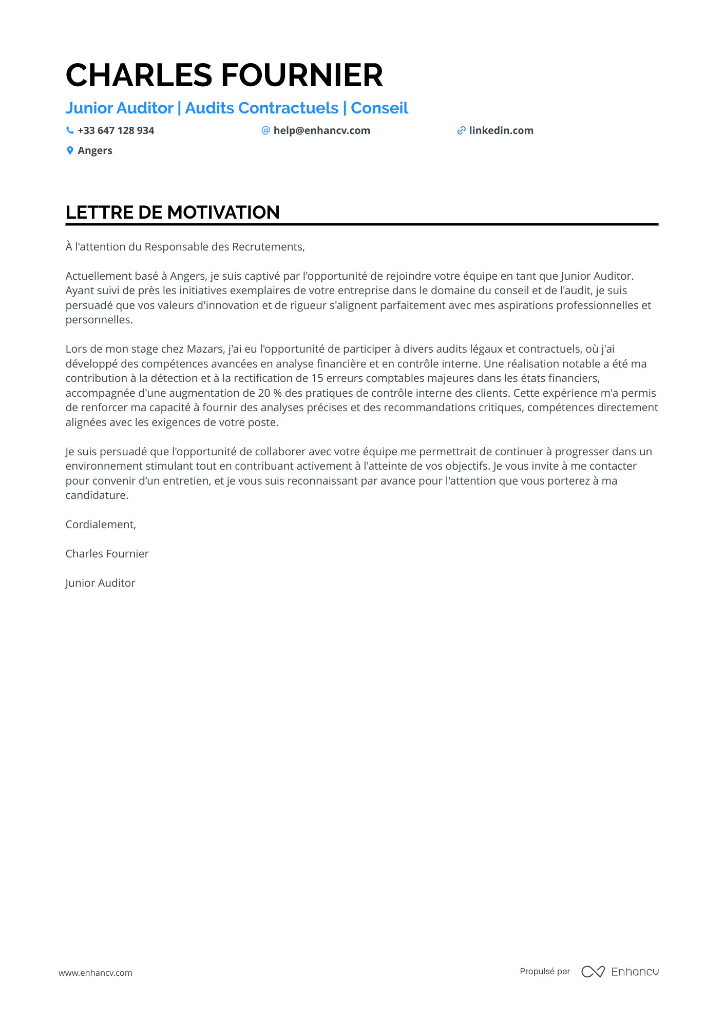 Débutant Lettre de motivation