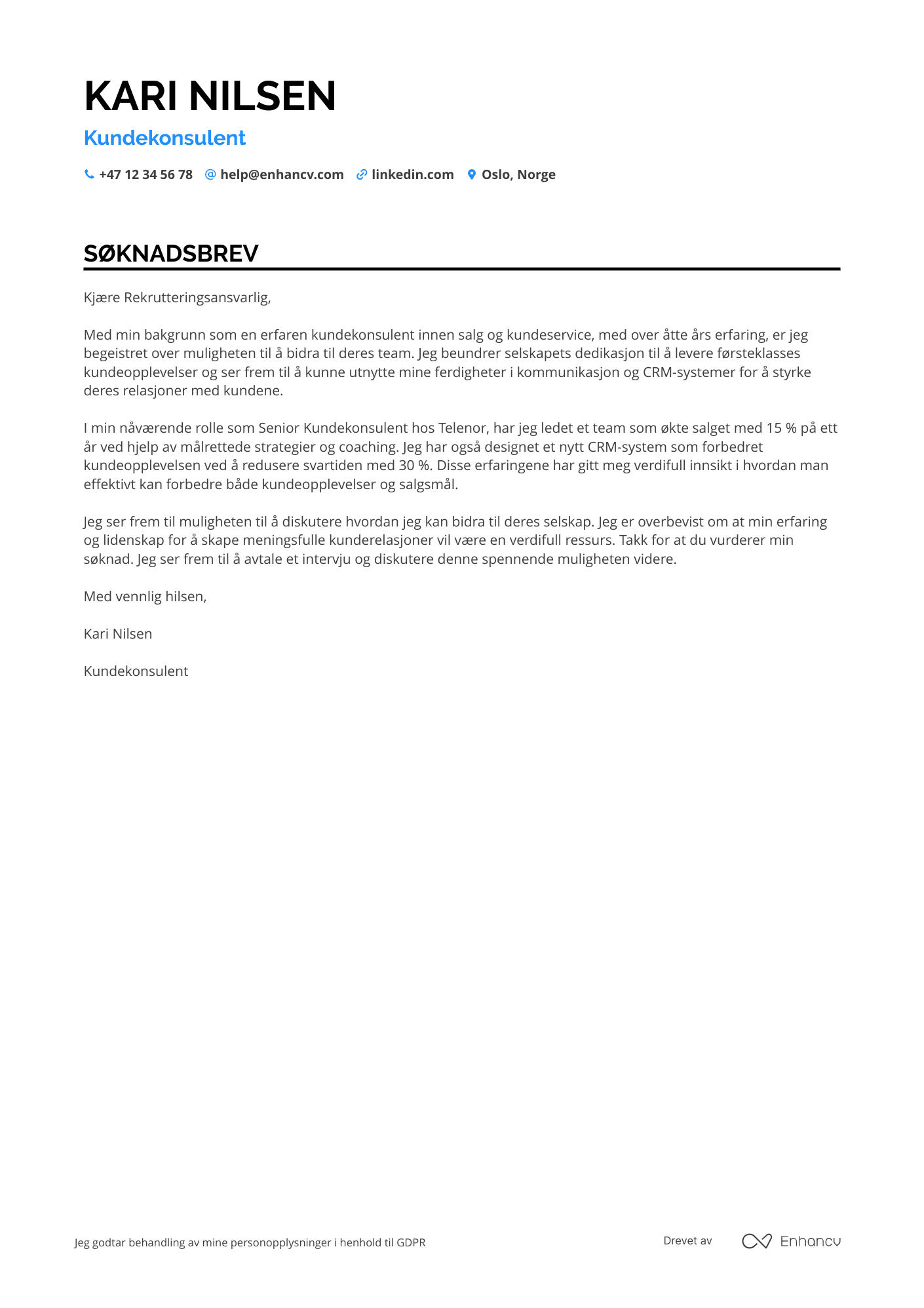 Salg Søknadsbrev