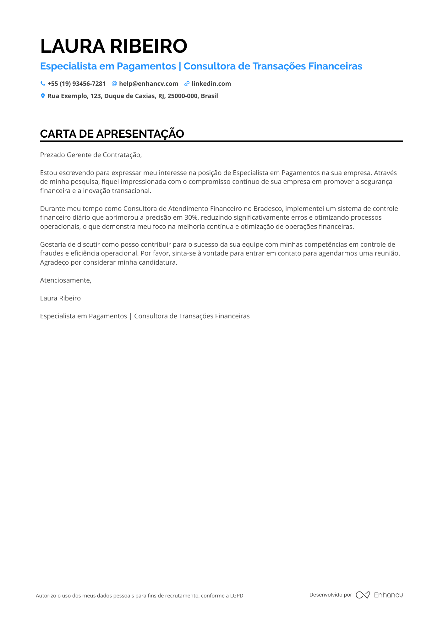 Caixa Carta de apresentação