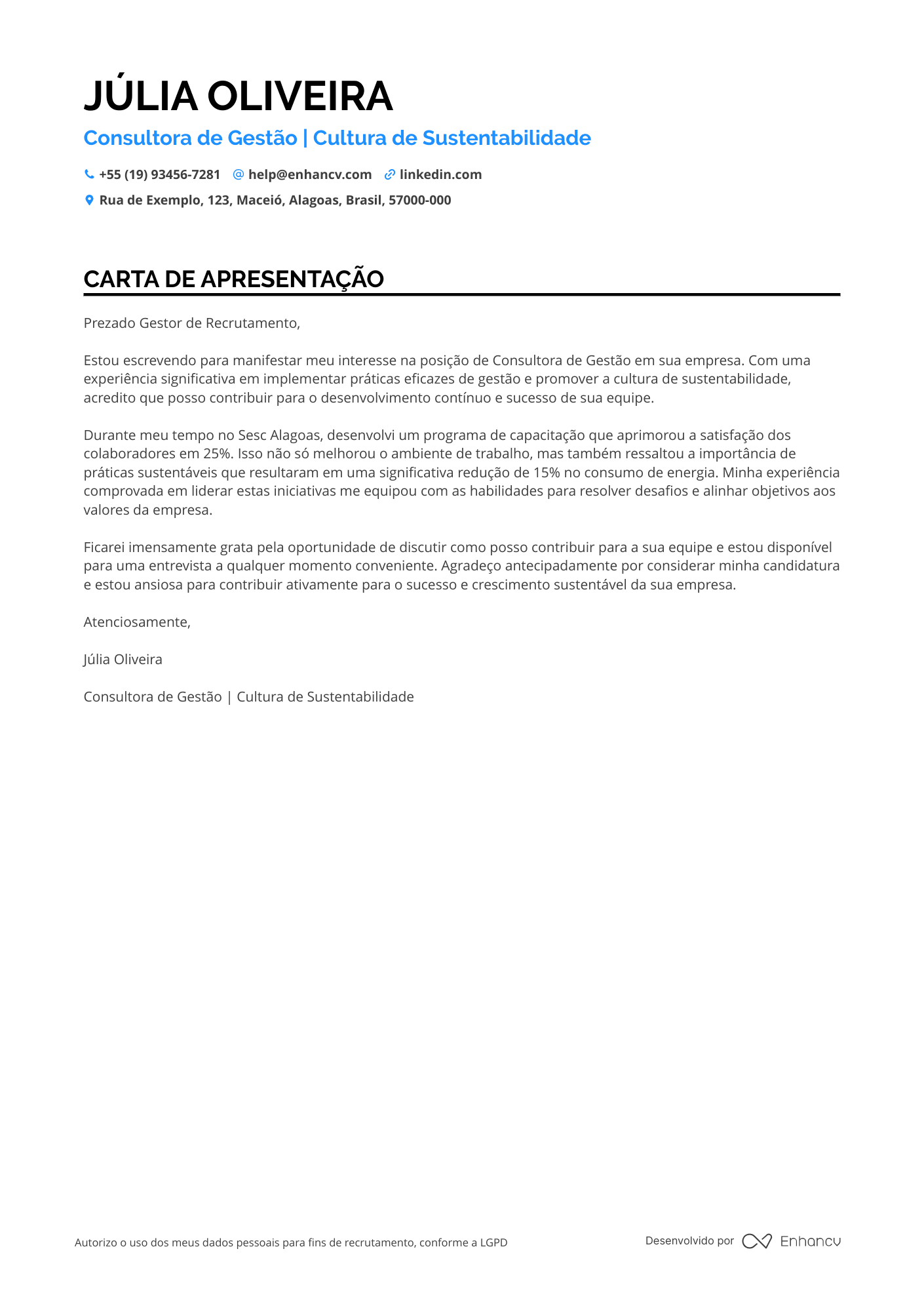 Professor infantil Carta de apresentação