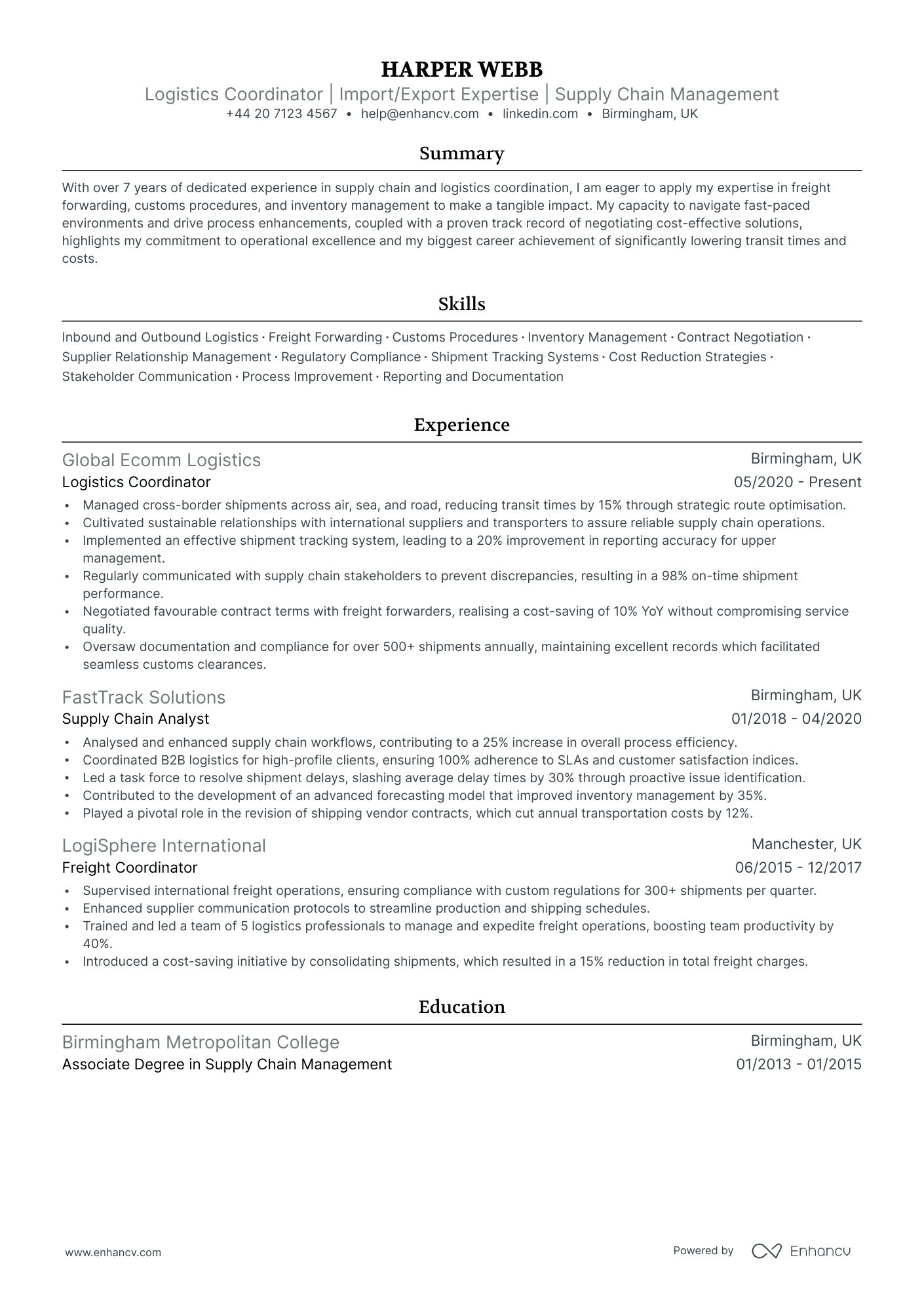 Logistics Coordinator CV Examples & Guide for 2025