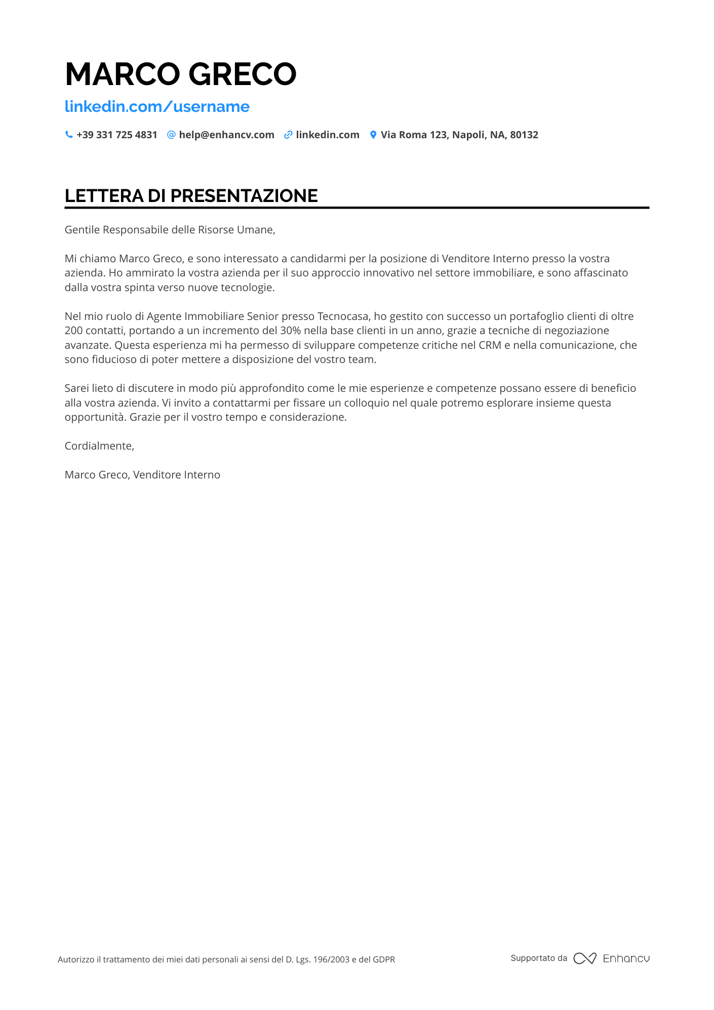 Agente Immobiliare Lettera di presentazione