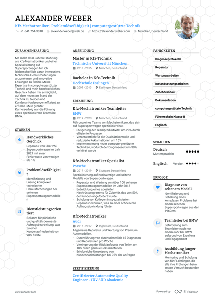 KFZ Mechatroniker resume example