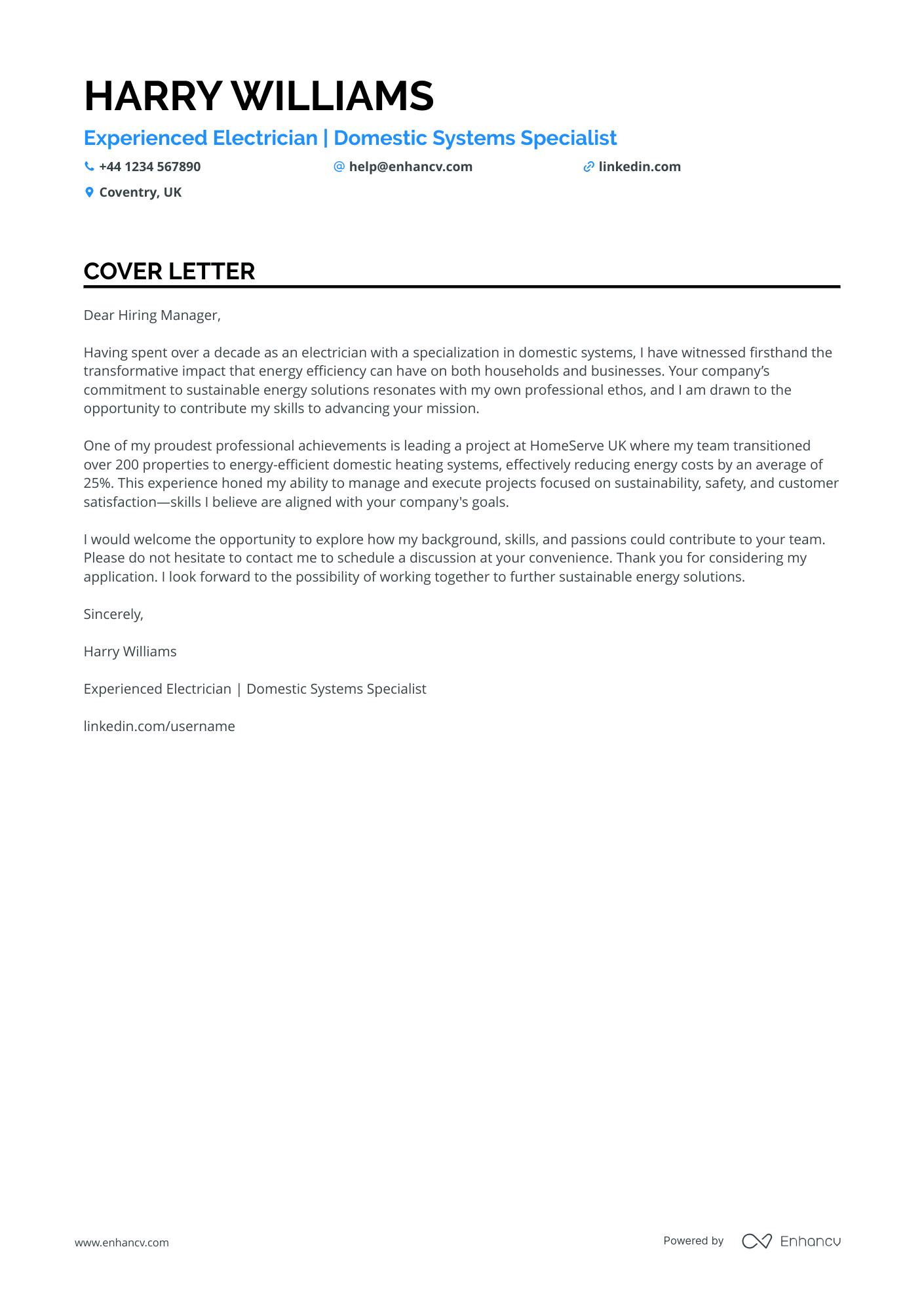 Electrician cover letter