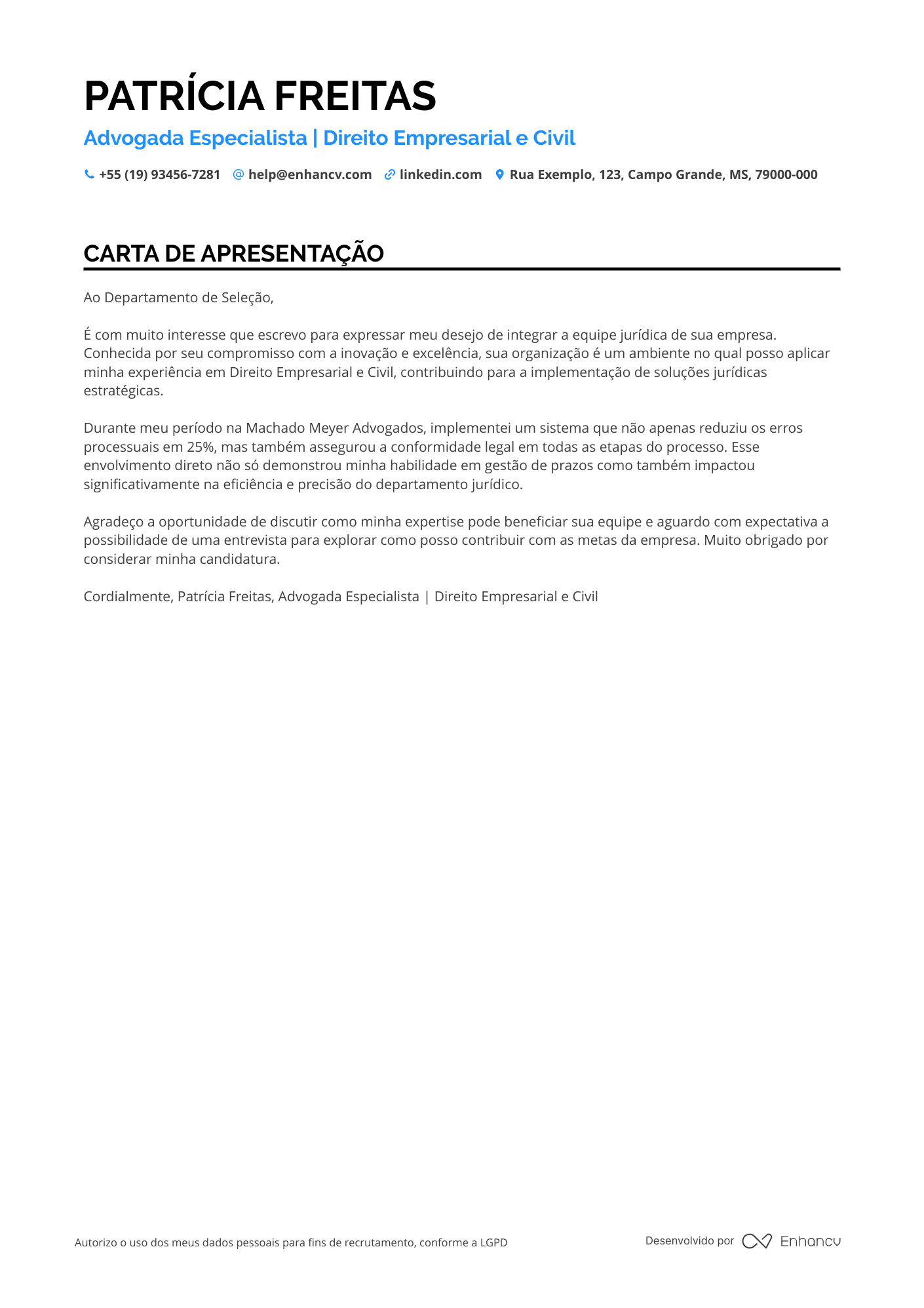 Bancário Carta de apresentação