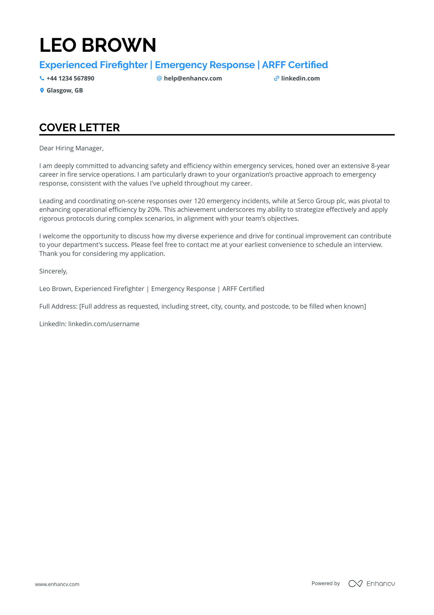 Firefighter cover letter