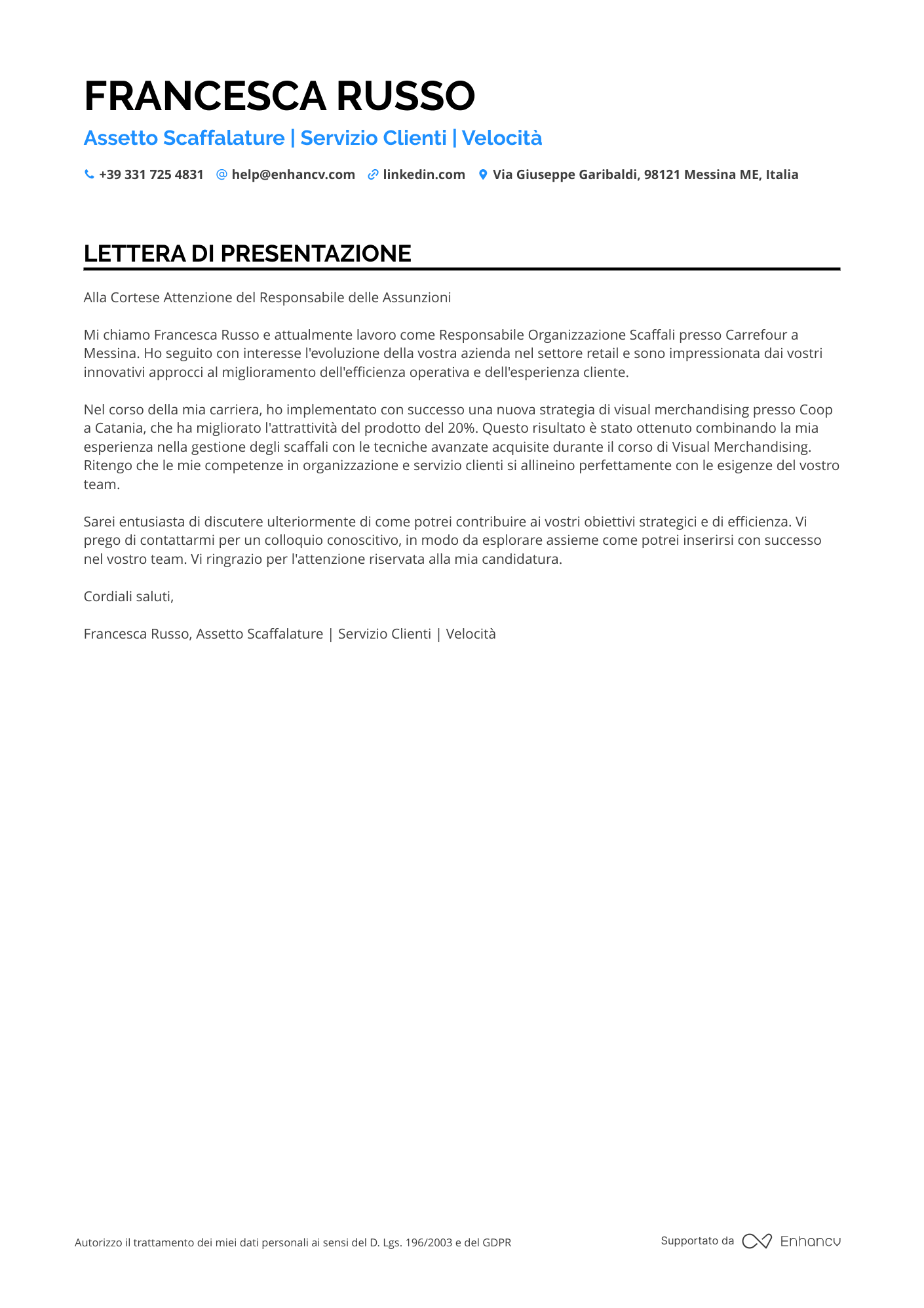 Coop Lettera di presentazione