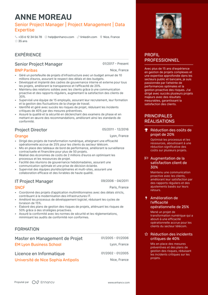 Chef de Projet Senior resume example