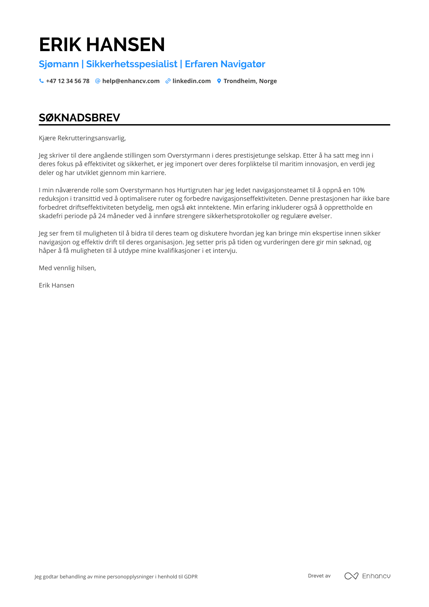 Sjømann Søknadsbrev