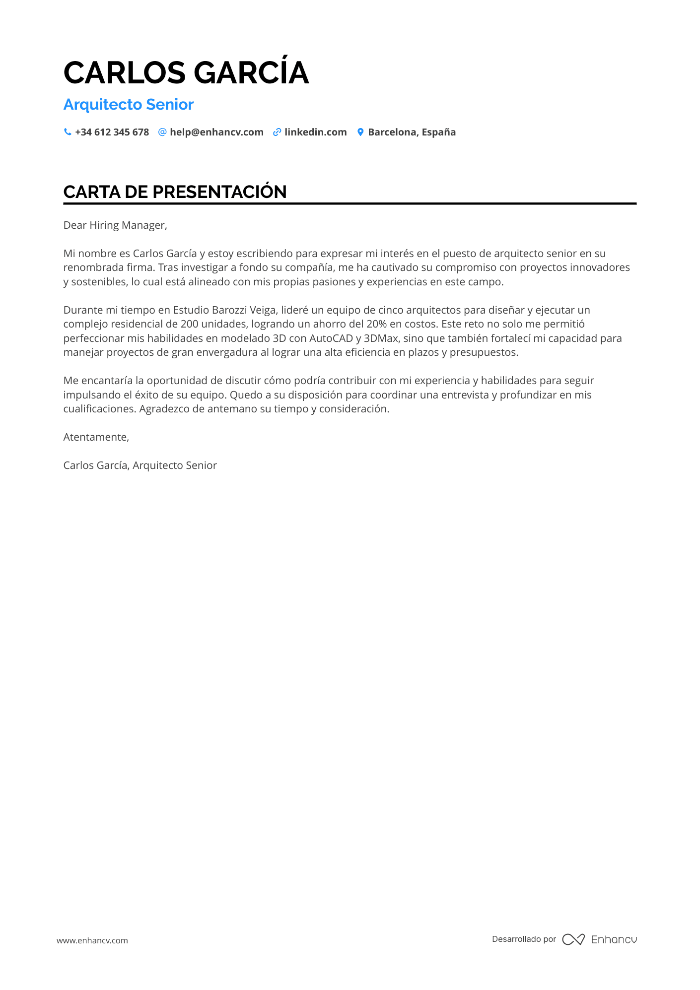 Arquitecto Carta de presentación