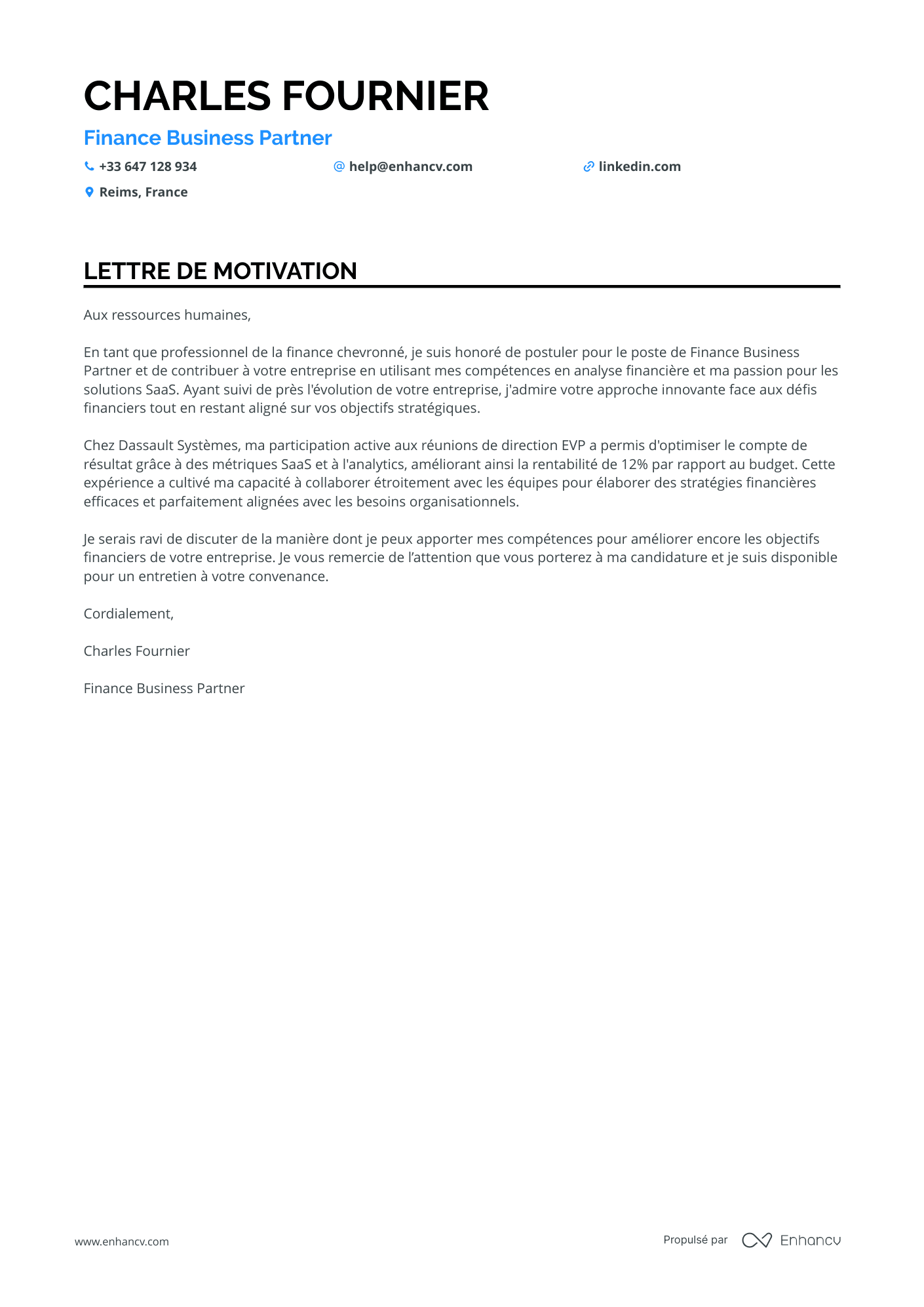 Finance Lettre de motivation