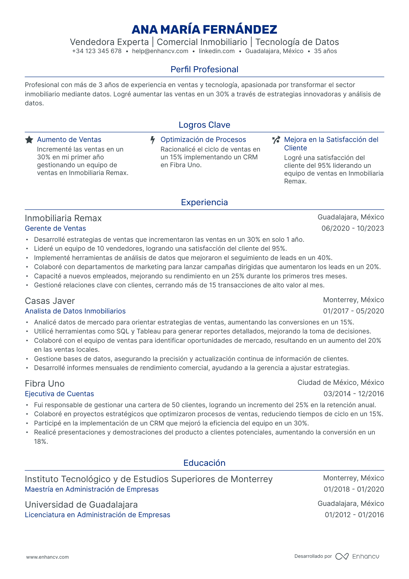 Ejecutivo de Desarrollo de Negocios resume example