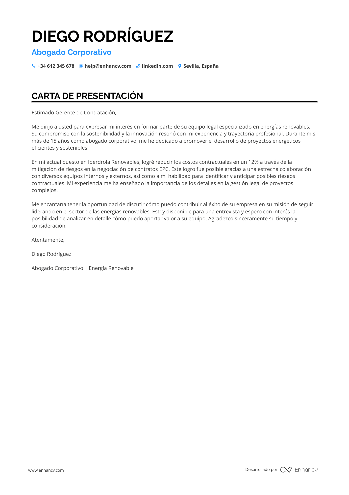 Abogado Carta de presentación