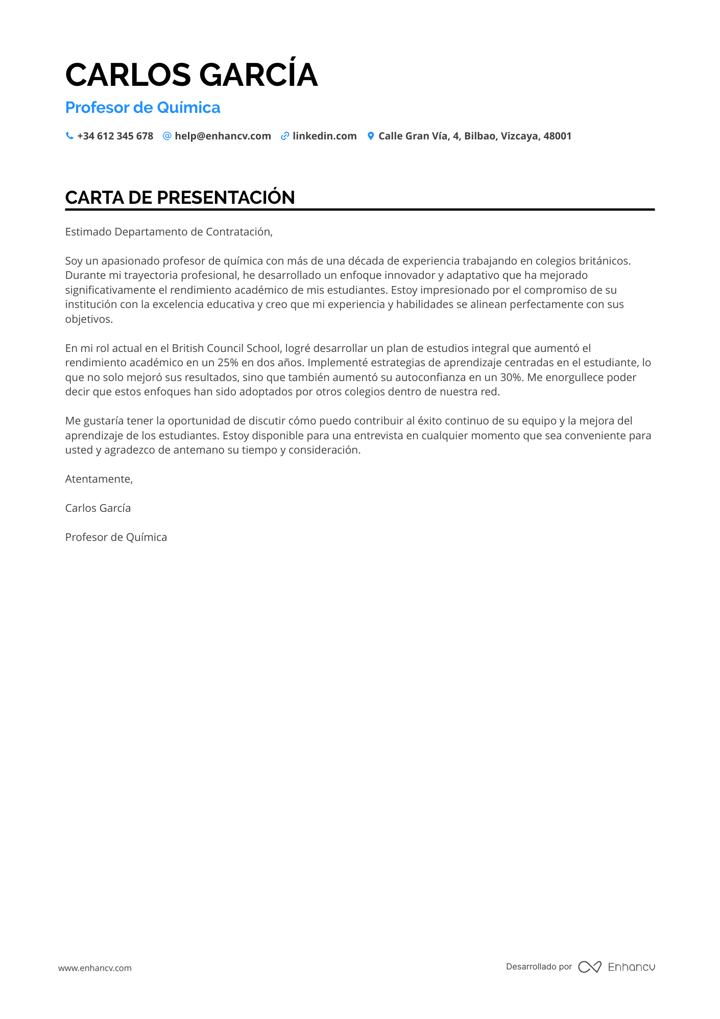 Maestro Carta de presentación