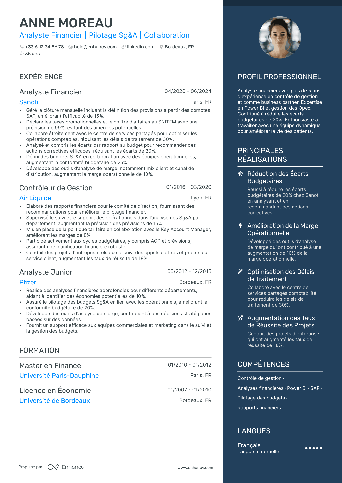 Analyste Financier resume example