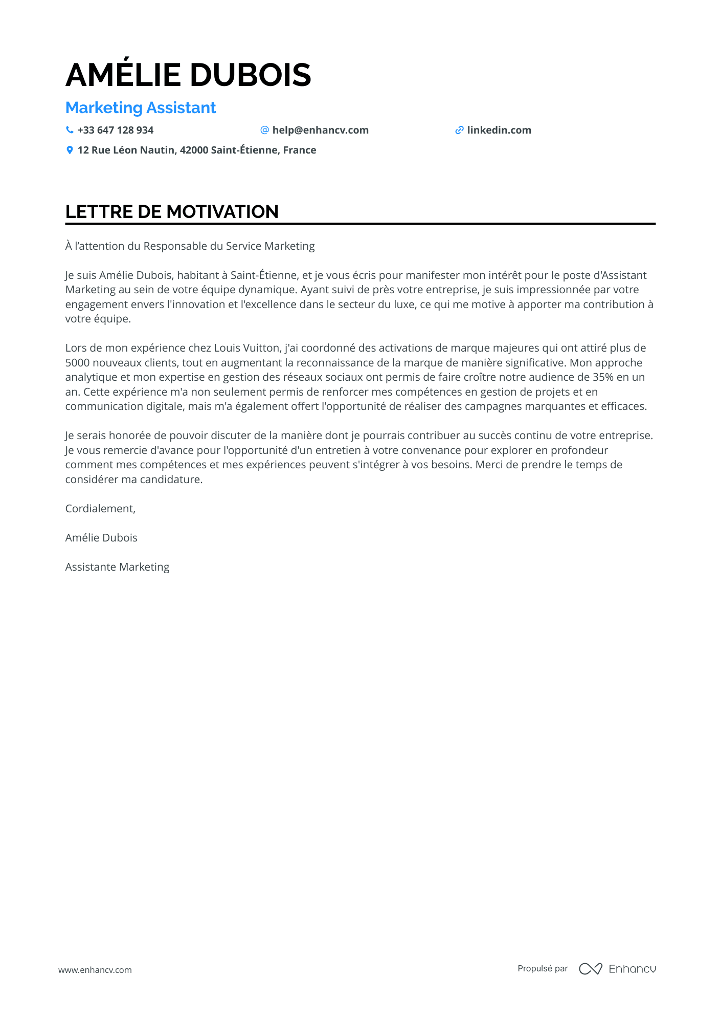 Marketing Lettre de motivation