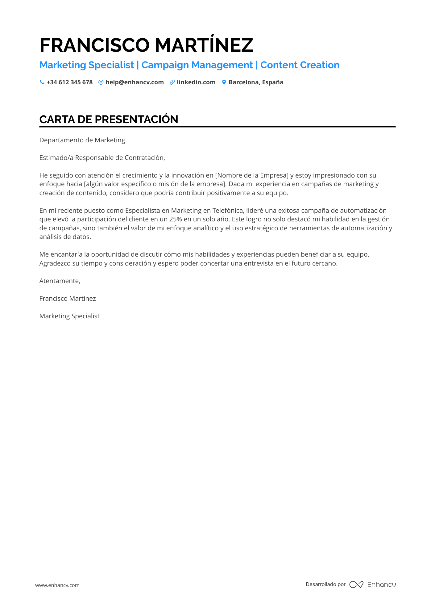 Marketing Carta de presentación