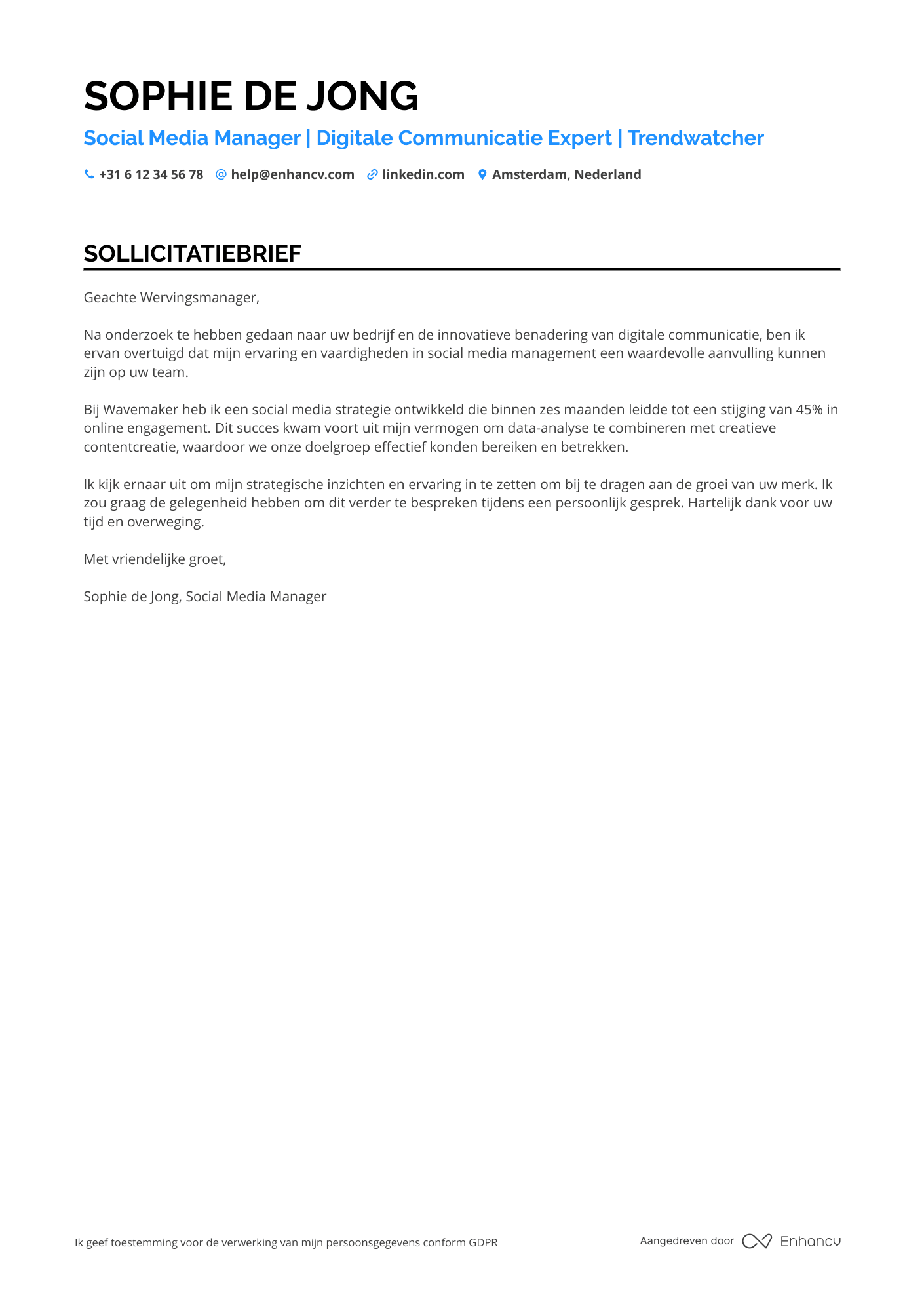 Social Media Manager Motivatiebrief