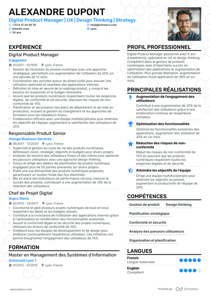 Chef de Produit Digital resume example